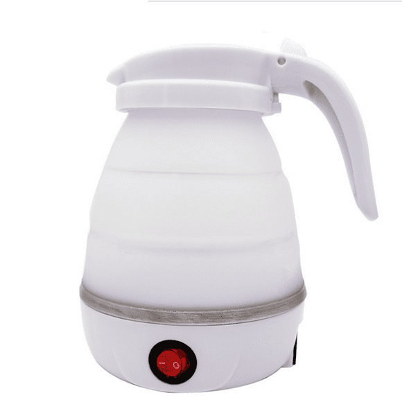 Foldable kettle, camping kettle Water kettle Foldable silicone kettle Travel kettle with stainless steel bottom 0.6 liters Ideal for camping or motorcycle trips (white)