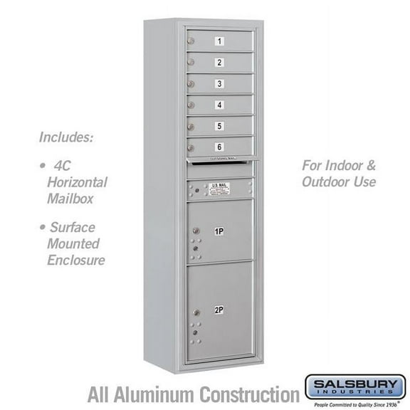 Salsbury Industries  17.75 x 57.75 x 17 in. Surface Mounted 4C Horizontal Mailbox Unit - Front Loading - USPS Access, Aluminum