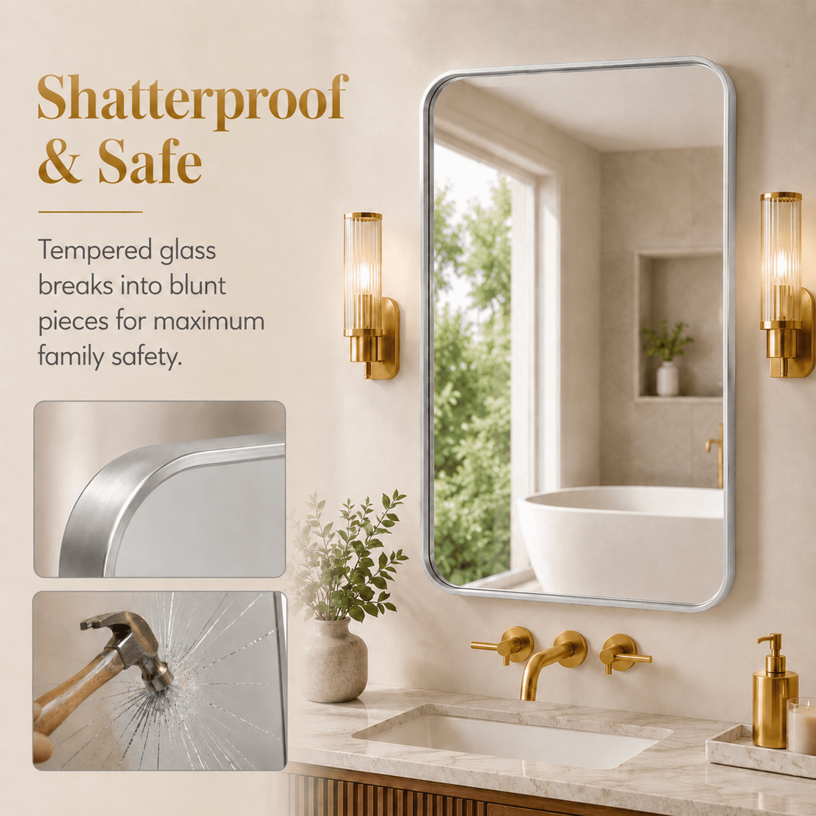 Alvantor Metal Framed Round Corner Vanity Bathroom Mirrors