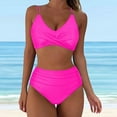 thumbnail image 2 of Huesdet Women Two Piece Swimsuits High Waisted Bikini Set Tummy Control Full Coverage Ruched Tie Knot Bathing Suits(Hot Pink,S), 2 of 7