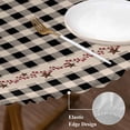 thumbnail image 3 of Country Star Plaid Round Tablecloth, Fitted Table Cover with Elastic for 36"-44" Round Tables, Black Retro American Farm Barn Berry Table Cloth Outdoor Indoor Dinning Party Waterproof Tablecloths, 3 of 7