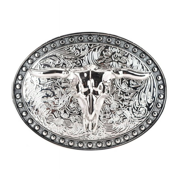 Silver Long horn Texas Bull Belt Buckle Cowboy Western Metal Alloy Buckles G WA