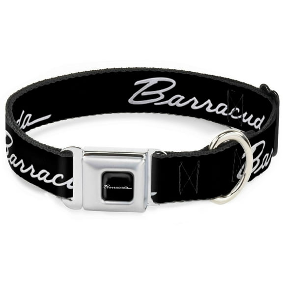 Dodge Pet Collar, Dog Collar Metal Seatbelt Buckle, Barracuda Script Logo Black Silver, 15 to 24 Inches 1.0 Inch Wide