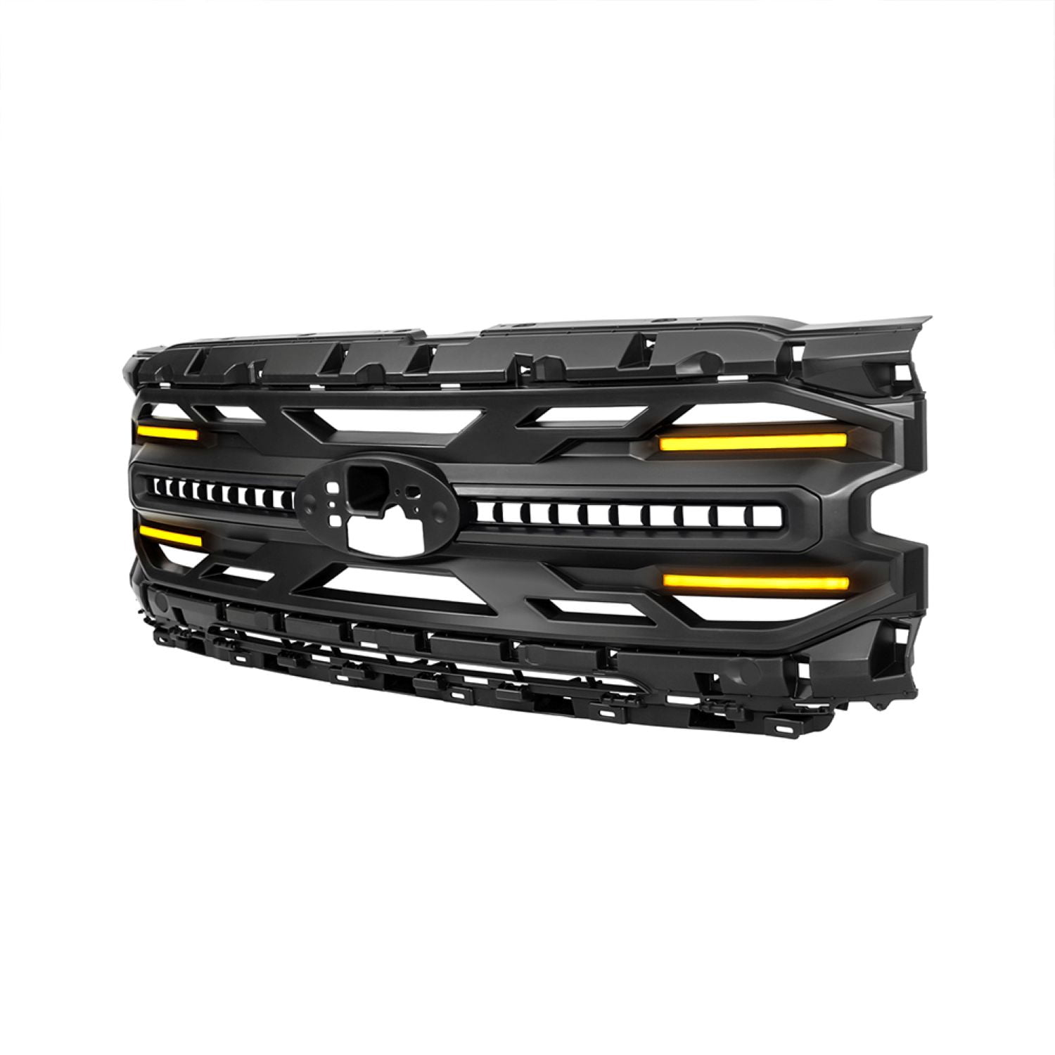 AMERICAN MODIFIED Armor Grille w/LED Amber Lights & Emblem Hole Matte Black ABS For 2024+ Ford F150 Tremor