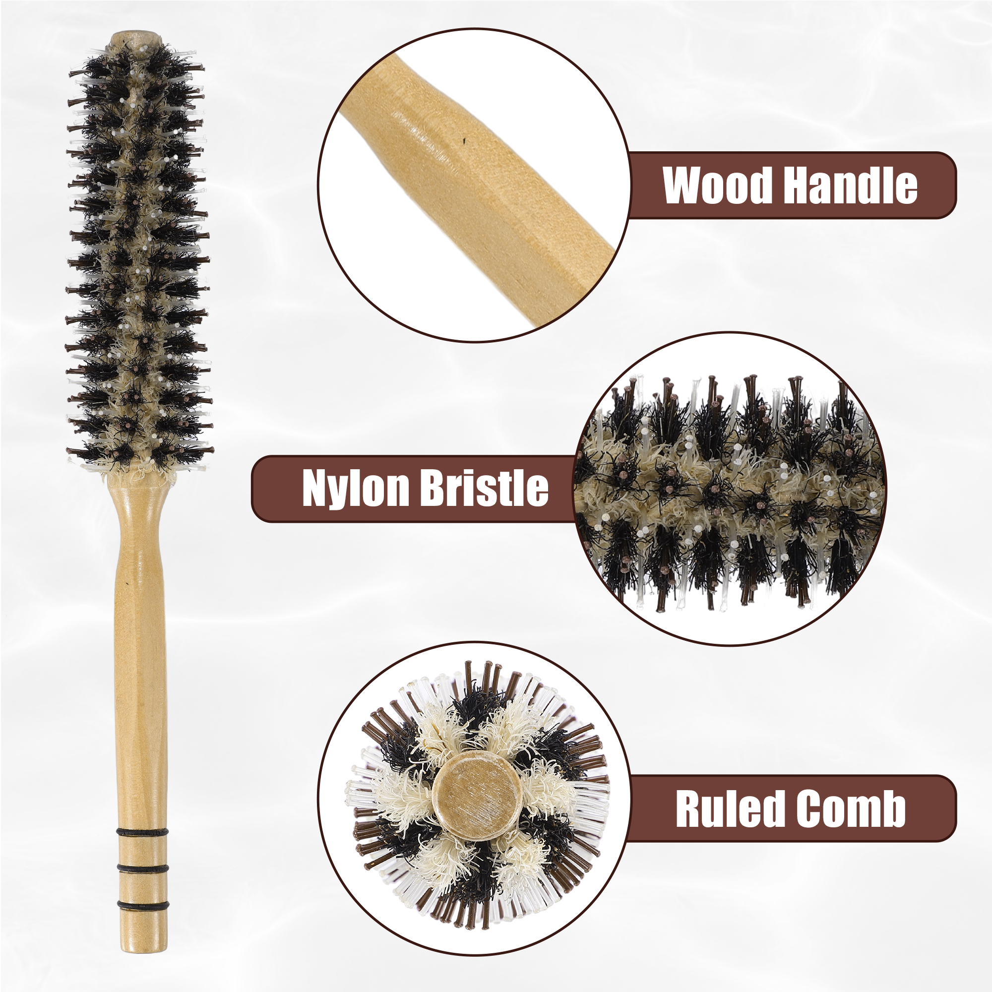 Unique Bargains Nylon Bristle Round Curling Hair Twill Comb with Wood Handle 0 M