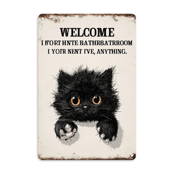 Ullo0ord 2D Flat, Welcome To The Bathroom Metal Tin Sign Funny Black Cat Welcome Decor Poster Bathroom Accessories For Toilet, Restroom, Guest Powder Room Cat Decor For Cat Lovers 8x12 Inch