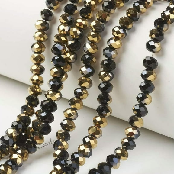 U8MO 20 Black Gold Rondelle Beads Glass Crystal Faceted 8x6mm Jewelry Supplies