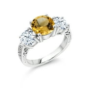 4.50 Ct Round Yellow Citrine 925 Sterling Silver 3-Stone Ring