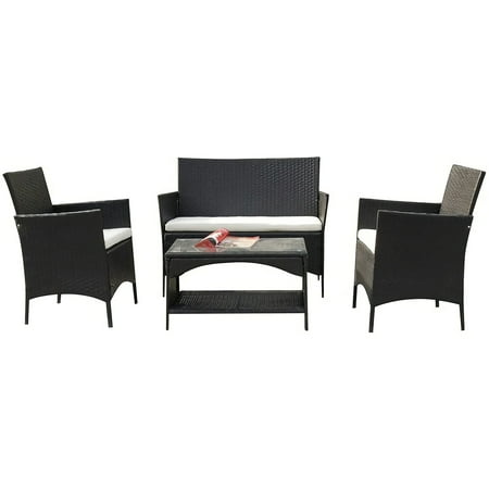 Patio Chat Table Outdoor Furniture Set Patio Conversation Set with Removable Cushions & Table Wicker Modern Sofas for Garden Lawn Backyard Outdoor Chat Set (4Pcs loveseat Style) ()
