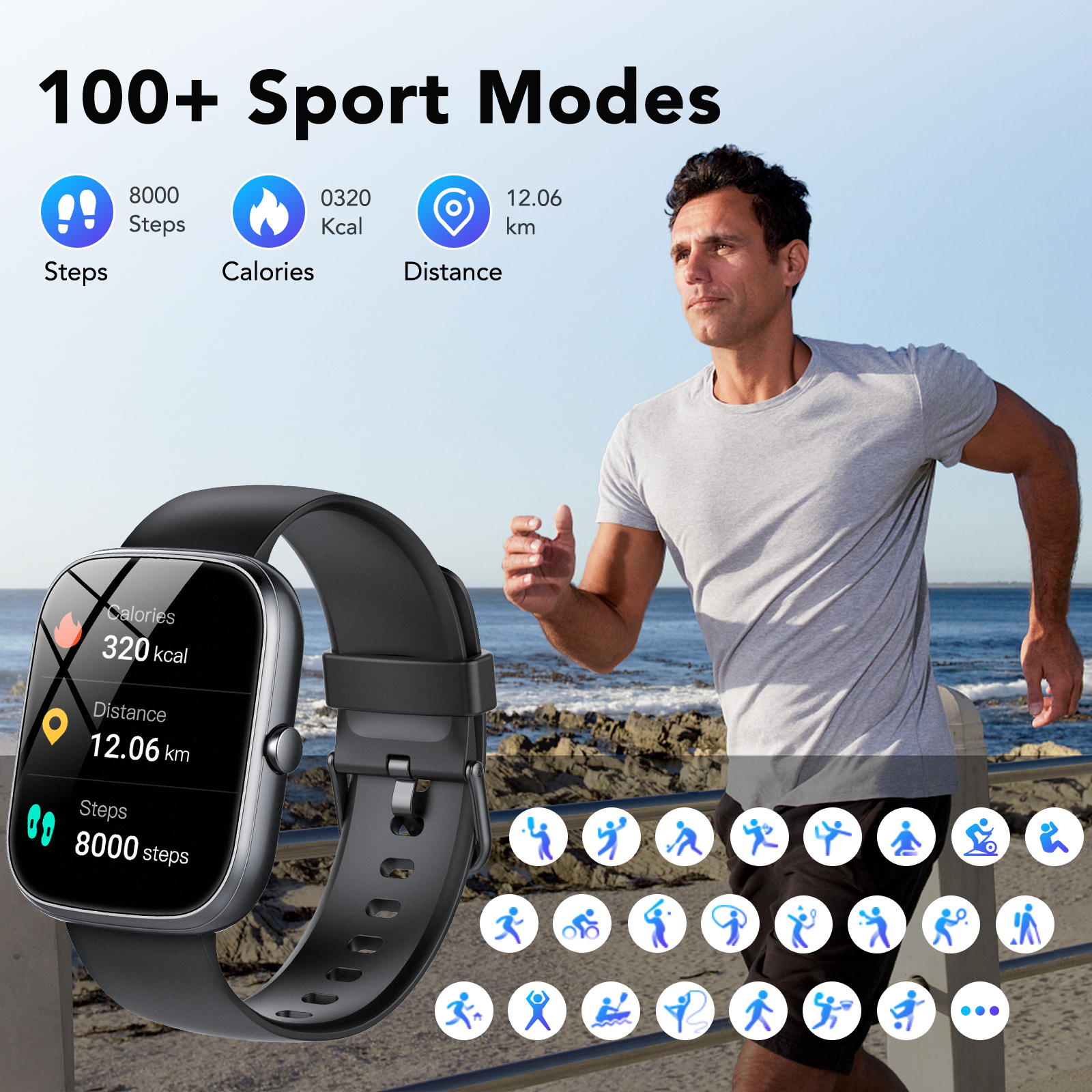 Tikland Smart Watch IP68 Waterproof 1.91-inch Black photo 3
