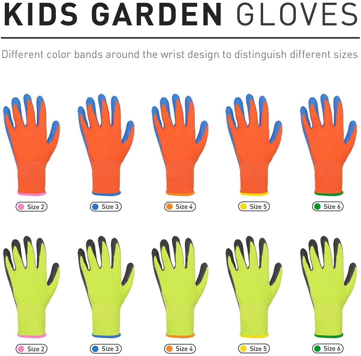 2 Pairs Kids Gardening Gripper Gloves, Foam Rubber Coated Children Toddler Garden Yard Work Outdoor Playing Gloves for Girls Boys (Size M)