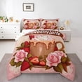 thumbnail image 1 of Erosebridal Strawberry Latte Bedding Twin Comforter Set, Pink Roses Down Comforter, 2 Pieces, Breathable, 1 of 6