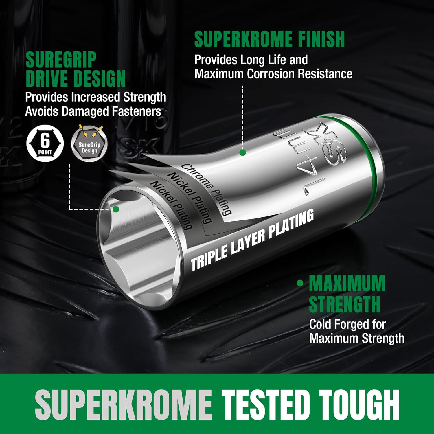 SK 3/8" Drive Socket Set with 160-P Ratchet, 31-Piece, Metric, SuperKrome Finish, Preminum CR-V Construction, with EVA Foam Tool Organizer