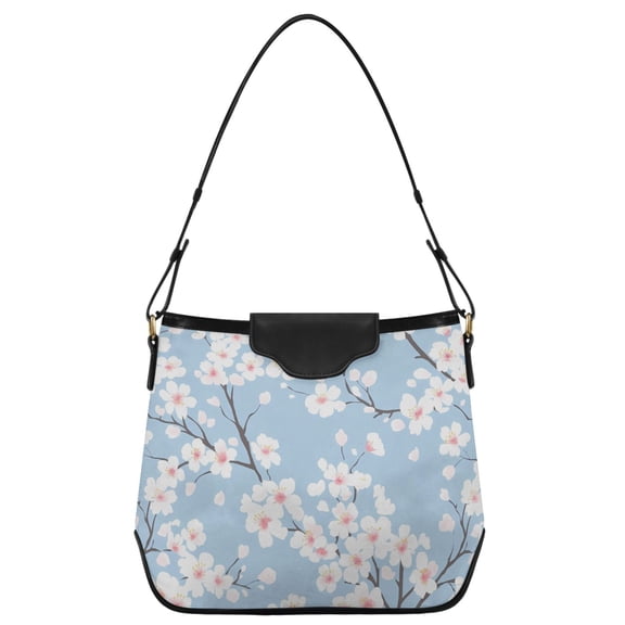 ALAZA Women Hobo Shoulder Handbag Cherry Blossom Blue Print Tote Bag Large Capacity Purse