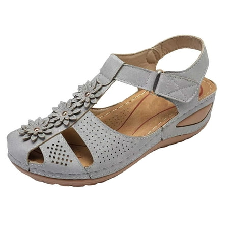 Closed Toe Sandals for Women Casual Summer 2023 Hollow Out Vintage Wedge Leather Sandal Gladiator Outdoor Orthopedic Shoes