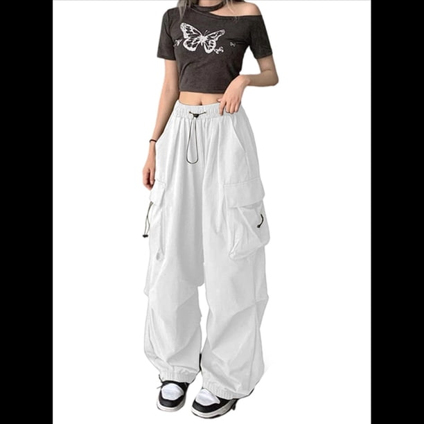 Pantalones Cargo para Mujer, Pantalones Casuales de Senderismo, Pantalones Holgados Y2K de Cintura Alta con Múltiples Bolsillos M