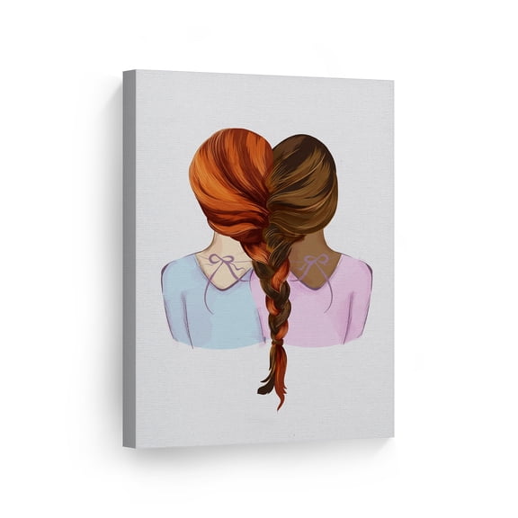 Smile Art Design Lovely Redhead and African American Art Girl Braid Canvas Wall Art Print Kids Room Decor Baby Room Decor Nursery Decor Ready to Hang Made in the USA- 12x8