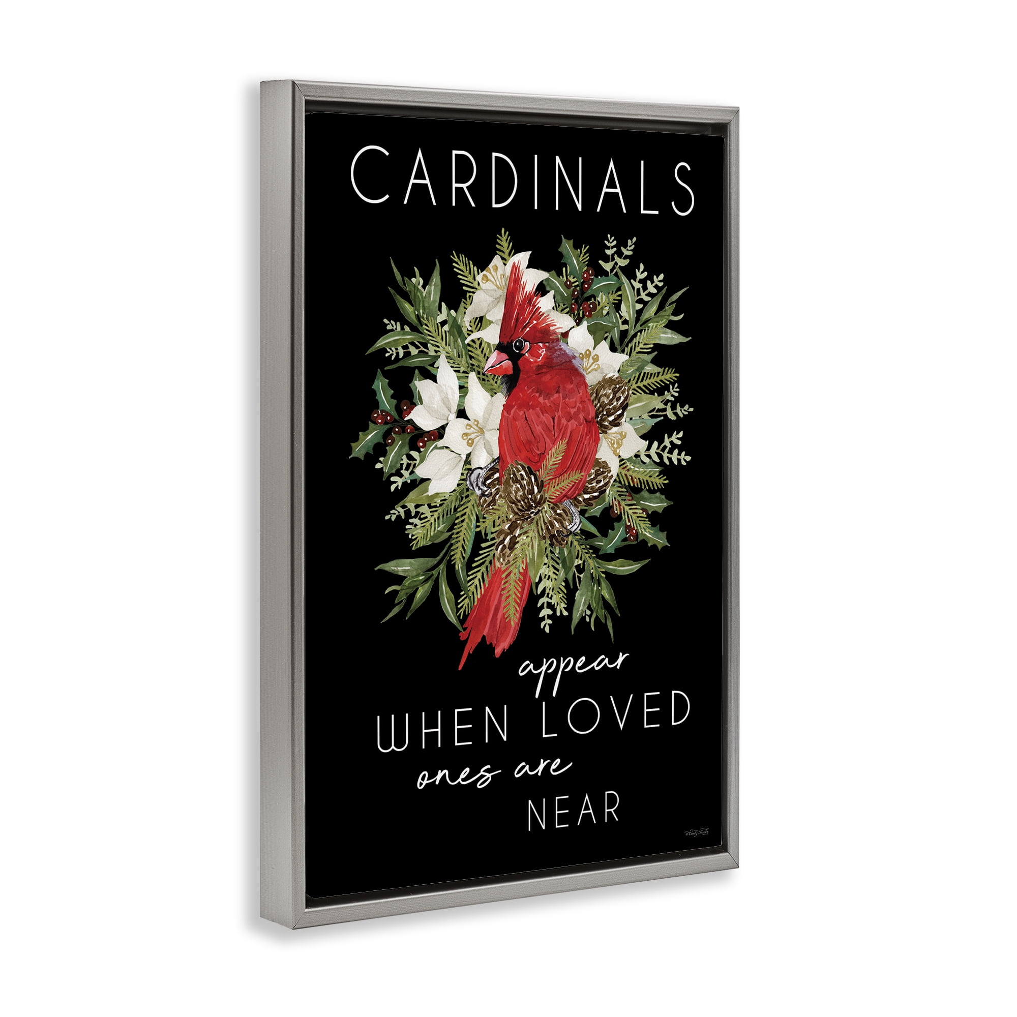 Cardinals Appear Seasonal Sentiment Gray Framed Floater Canvas Wall Art, design by Cindy Jacobs