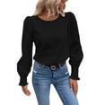 thumbnail image 2 of Long Sleeve Tops for Women Sweatshirts For Women Crewneck Puff Sleeve Tops Lightweight Sweaters Womens Tops Black M, 2 of 5