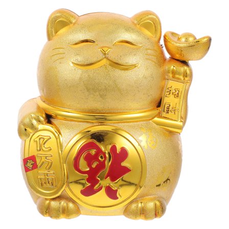 UNOMOR Mini Good Luck Cat Figurine Golden Plastic Coin Bank 1Pcs
