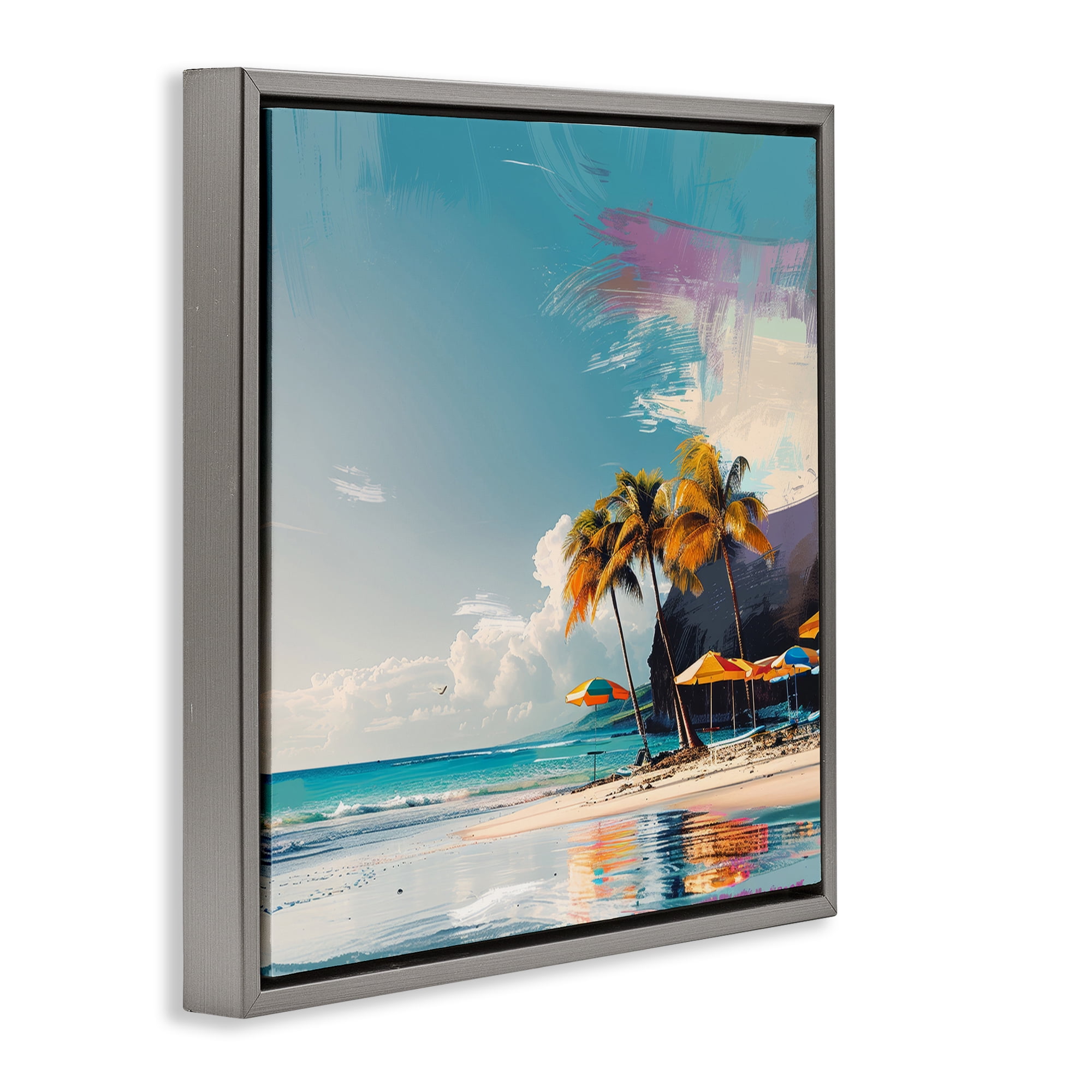 Stupell Industries Contemporary Shoreline Bliss Nautical & Beach Painting Gray Floater Framed Canvas Art Print Wall Art, 25 x 25
