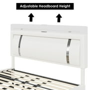 Homfa King Size LED Bed Frame with 2 Storage Drawers & USB Ports, Modern Leather Upholstered Platform Bed Frame with Adjustable Headboard, No Box Spring Needed, White