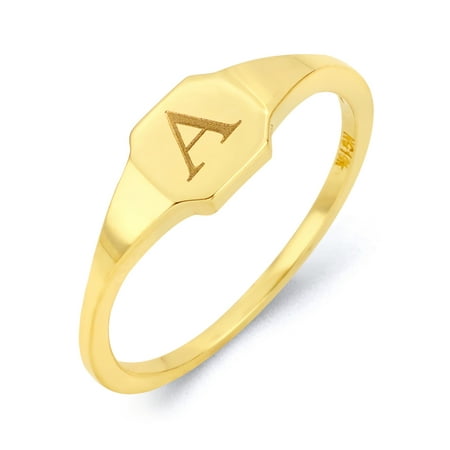 10k Real Solid Gold Initial Stack Ring, Personalized in Every Letter of the Alphabet Engraved with: A Size 7