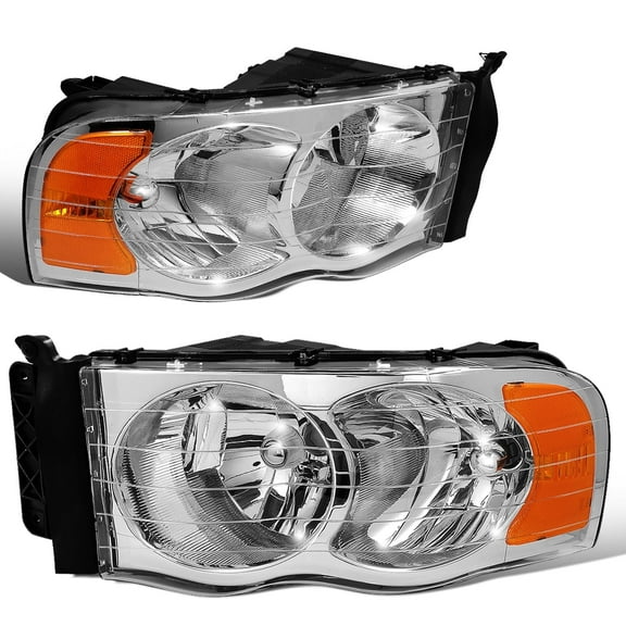 DNA Motoring For 02-05 Dodge Ram 1500 2500 3500 Chrome Amber Euro Crystal Headlight Pair