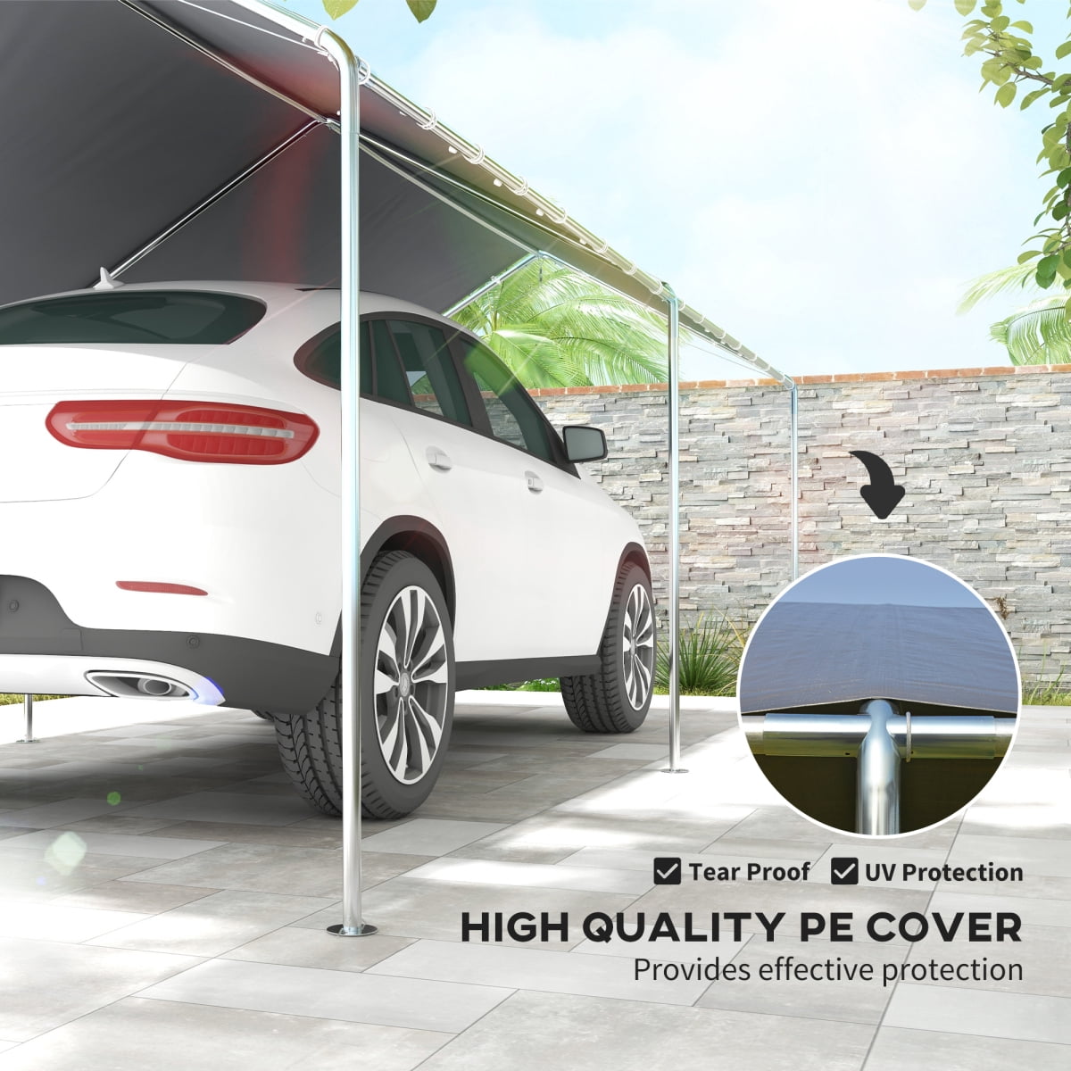 LuckyNote 10'x20' Heavy Duty Carport, Galvanized Steel Canopy with Reinforced Cables & Anchor Kit, Grey