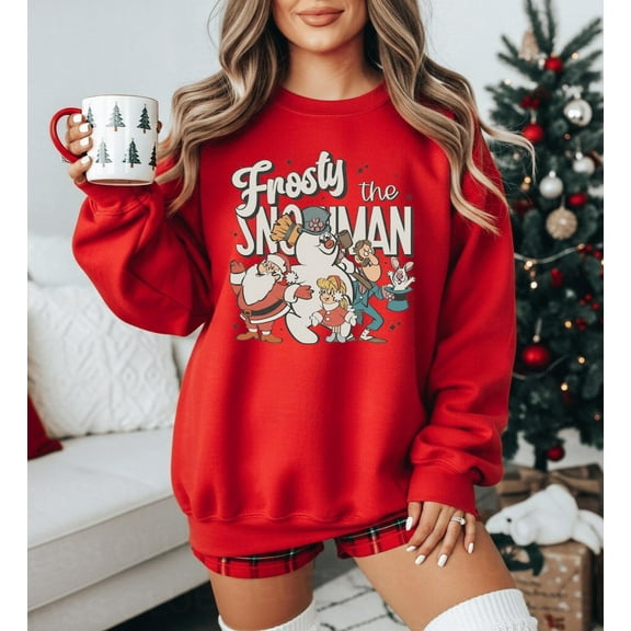 Retro Snowman Christmas Sweatshirt, Festive Holiday Cartoon Top, Classic Winter Character Pullover
