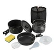 thumbnail image 1 of Juego de utensilios de cocina para acampar, juego de cocina para 2-3 personas, olla y sartén portátil con asa plegable, ideal para pesca y senderismo. Mango negro, 1 of 8