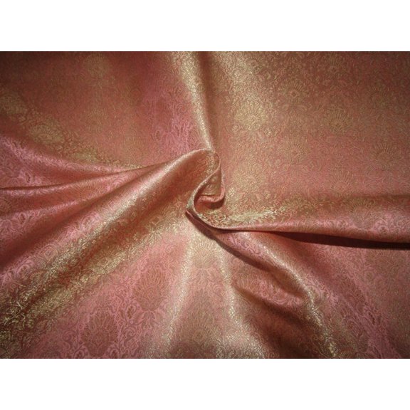 Silk Brocade fabric PEACHY PINK Color floral X metallic gold color 44" wide BRO718[4]