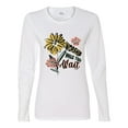 thumbnail image 2 of Wild Bobby Worship While You Wait Sunflower Pink and Yellow Inspirational/Christian Women Graphic Long Sleeve Tee, White, XX-Large, 2 of 6