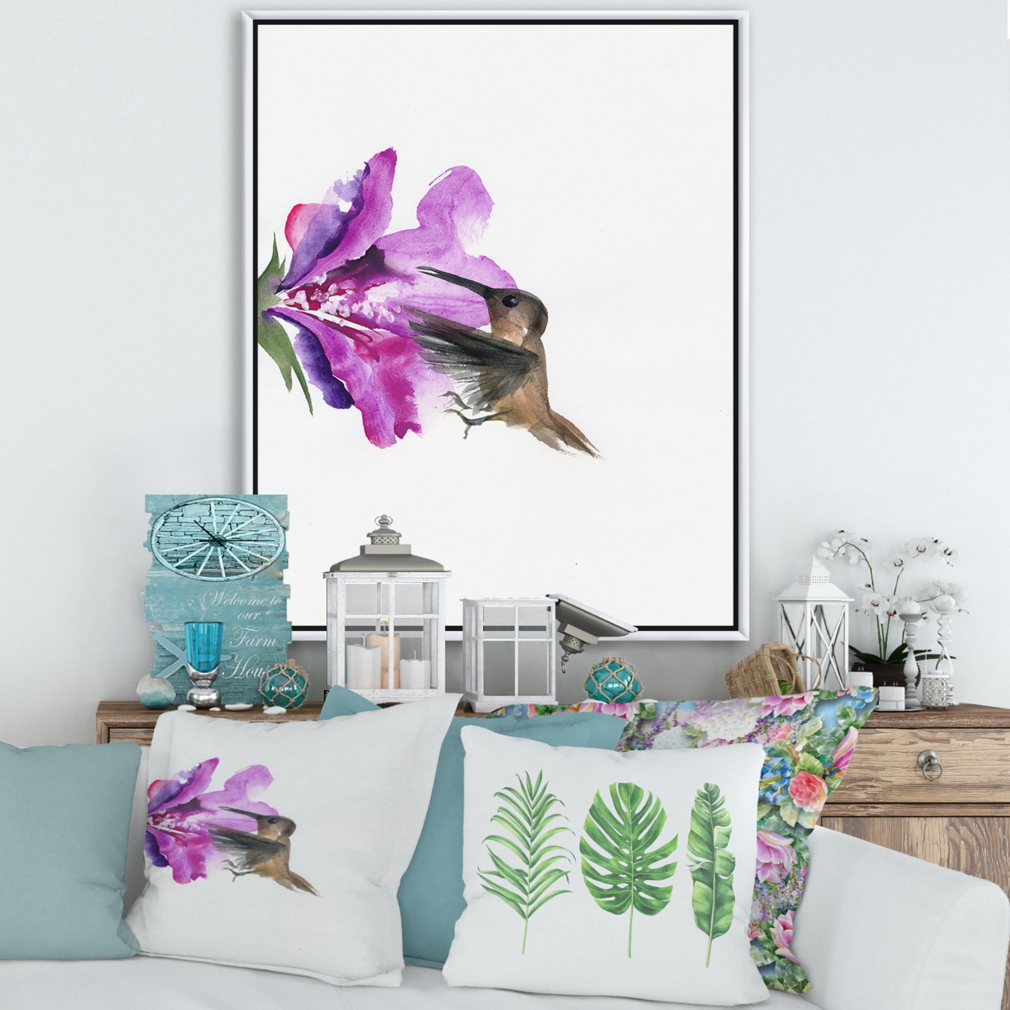 Designart 'Purple Fuchia VIntage Flower' Traditional Framed Canvas Wall Art Print