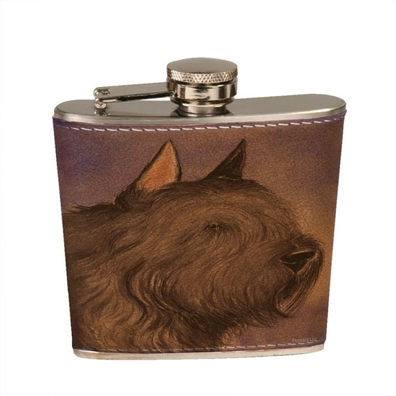 KuzmarK 6 oz. Leather Pocket Hip Liquor Flask - Bouvier de Flanders Dog Art by Denise Every