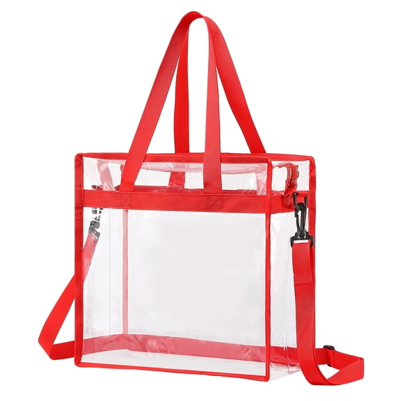 Uxcell Clear Tote Bag 1Pcs 13" x 6" x 13" Waterproof Closure Crossbody Shoulder Bag (Red)
