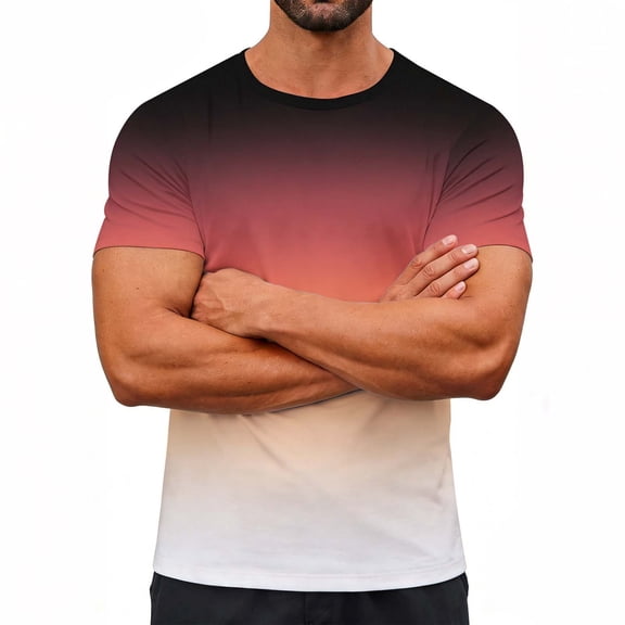 SGFCWSX Men's Short Sleeve T-Shirts, Casual Gradient Crewneck Workout Top for Men Orange Size XL