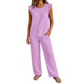 thumbnail image 4 of HAYIMI Womens Summer Outfits Sets 2 Pieces Elegant Casual Fly Sleeve Shirts Tops And Trousers Lightweight Comfortable Everyday Warm Weather Modern Relaxed Fit Solid Color Relaxed Fit Clothing Sets, 4 of 7