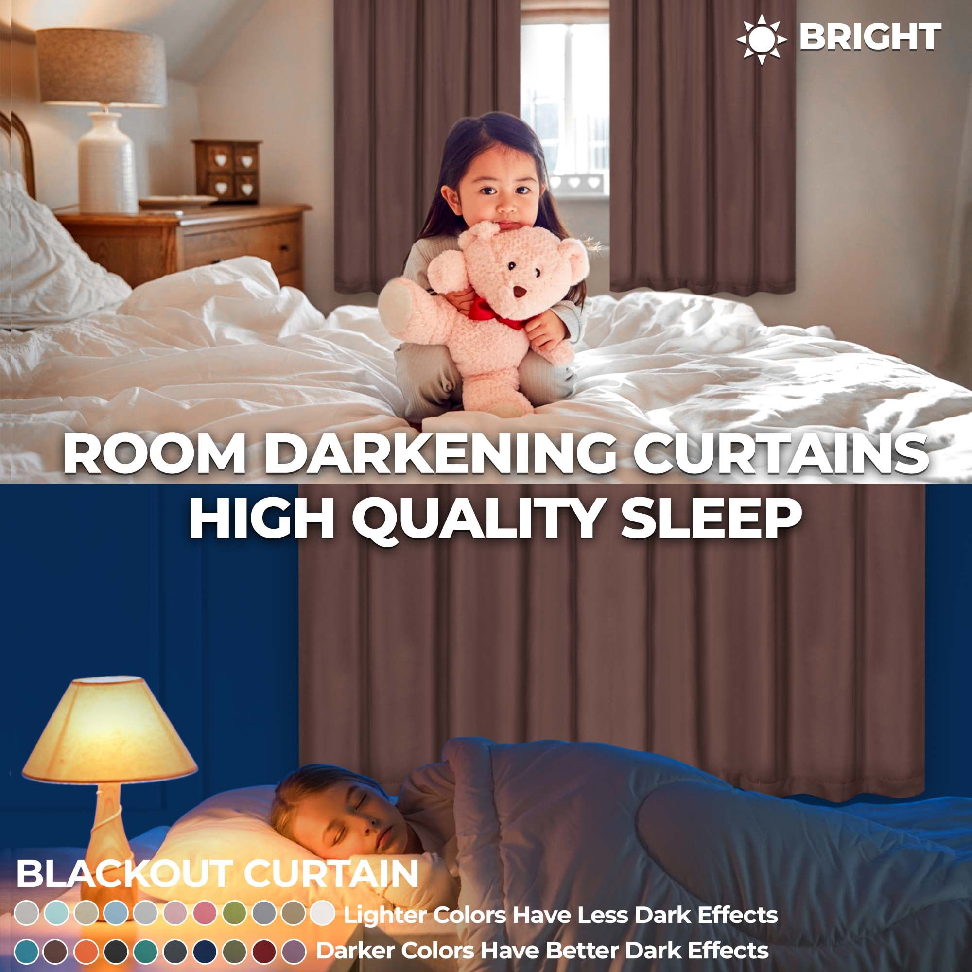 Superior Blackout Solid Light Filtering Grommet Curtain Panel Set, 46" x 96", Cappuccino