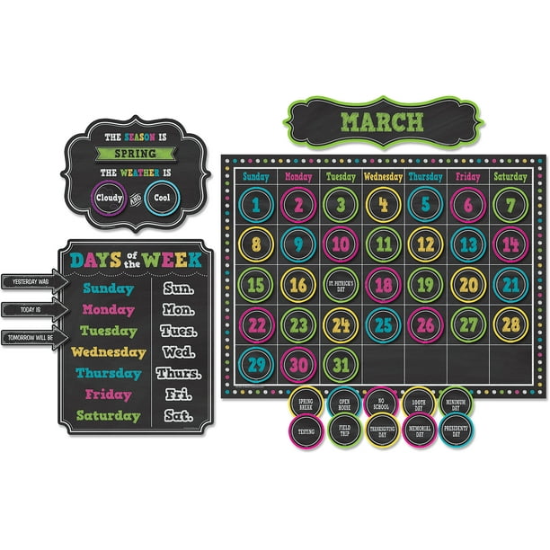 Chalkboard Brights Calendar Bulletin Board Display Set