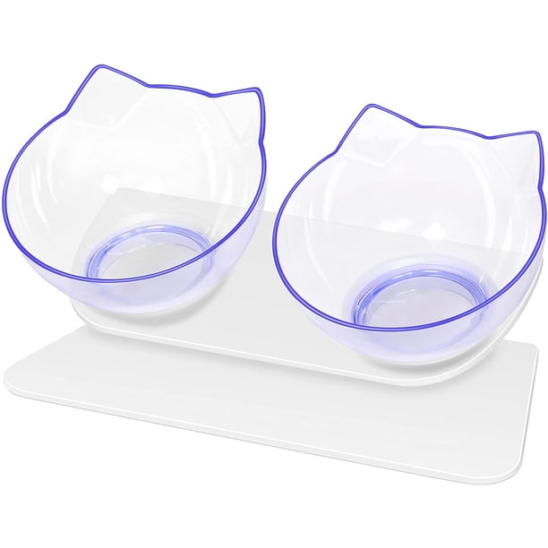Juego de cuencos elevados para comida para gatos, cuencos para gatos elevados inclinados a 15°, plato antivómitos para gatos, cuencos para mascotas con soporte para gatos de interior y cuenco doble pequeño Sailing Electrónica