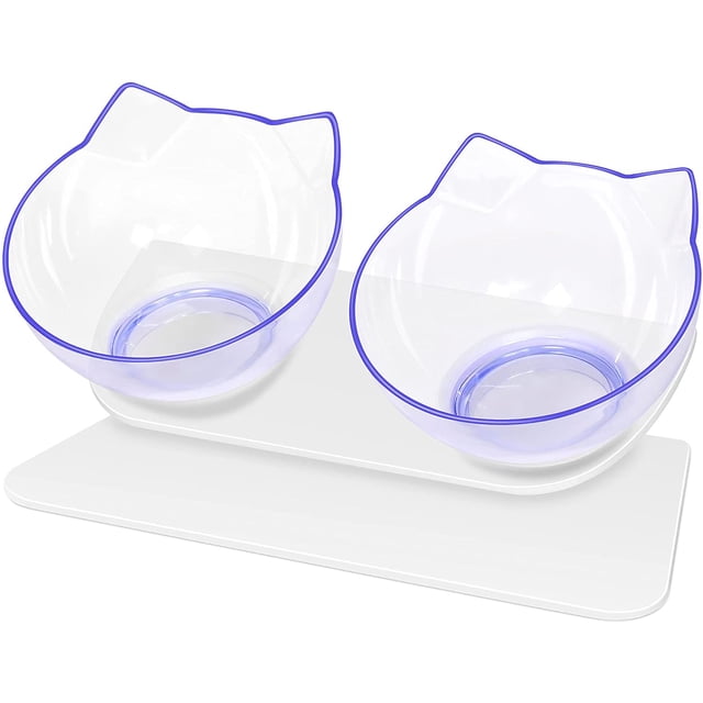 Juego de cuencos elevados para comida para gatos, cuencos para gatos elevados inclinados a 15°, plato antivómitos para gatos, cuencos para mascotas con soporte para gatos de interior y cuenco doble pequeño Sailing Electrónica