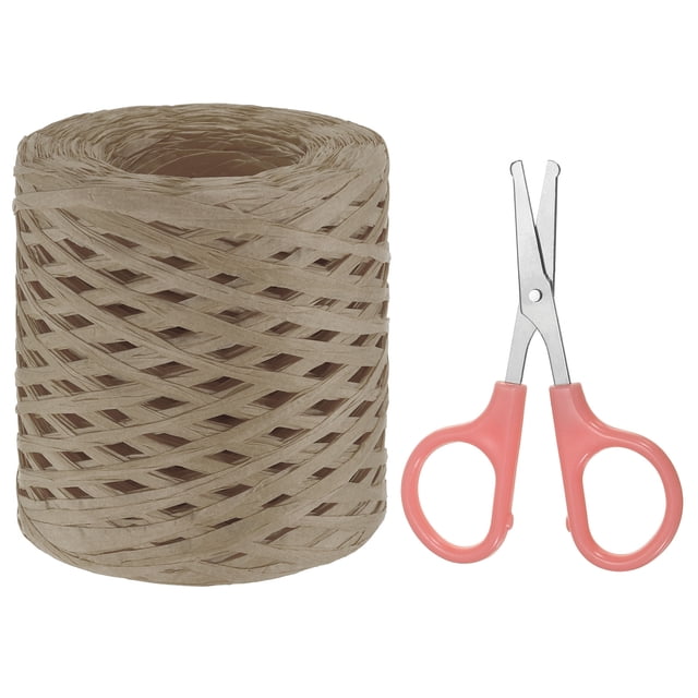 Unique Bargains Raffia Ribbon, Natural Raffia String with Scissor, Light Brown, 218 Yards