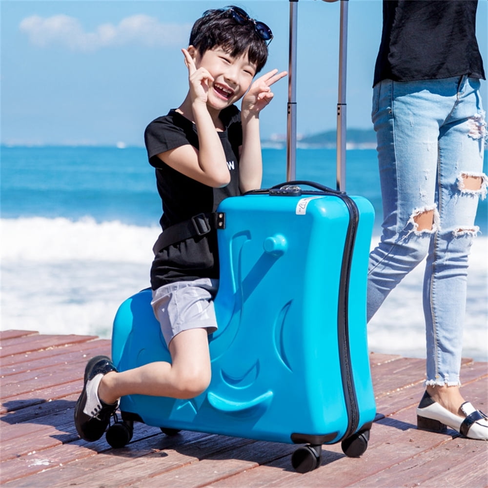 Kids Ride on Luggage, Toddler Luggage Seat Ride on, Kids Travel Suitcase with Safety Belt, Scooter Suitcase for Kids Ages 6-12 (20“ Blue)