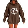thumbnail image 3 of Fartey Oversized Heart Graphic Hoodies for Women Loose Casual Long Sleeve Drawstring Hooded Sweatshirt Fashion Fall Winter Fleece Pullover Tops with Pockets Brown M, 3 of 5