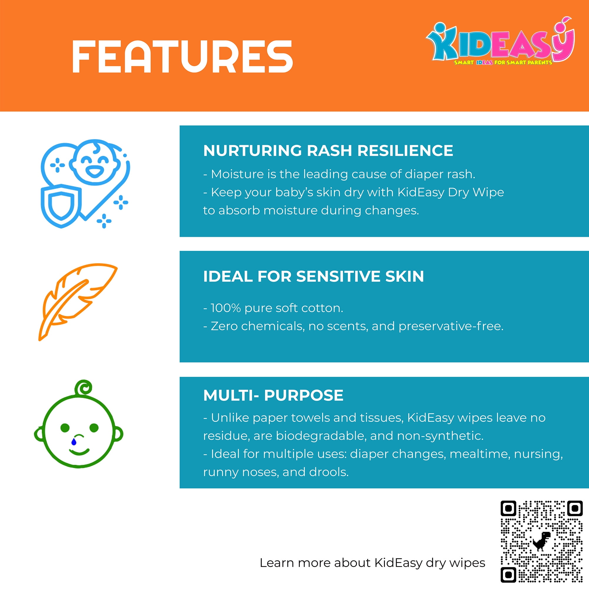 KidEasy Baby Dry Wipes-100% Cotton- 4 -Pack- 400 Wipes