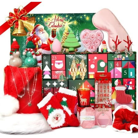 Christmas Advent Calendar 2024 For Adult Women, Christmas 24 Pieces Beauty Fashion and Jewelry Bath Sets Countdown Gifts, Christmas Surprise Gift Baskets for Women, Mom, Wife, Sister, Colleague, Adult