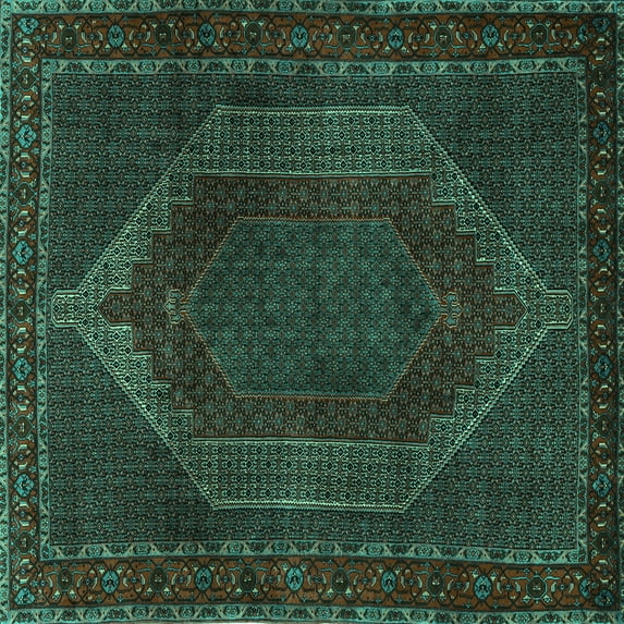 Ahgly Company Machine Washable Indoor Square Persian Turquoise Blue Traditional Area Rugs, 4' Square