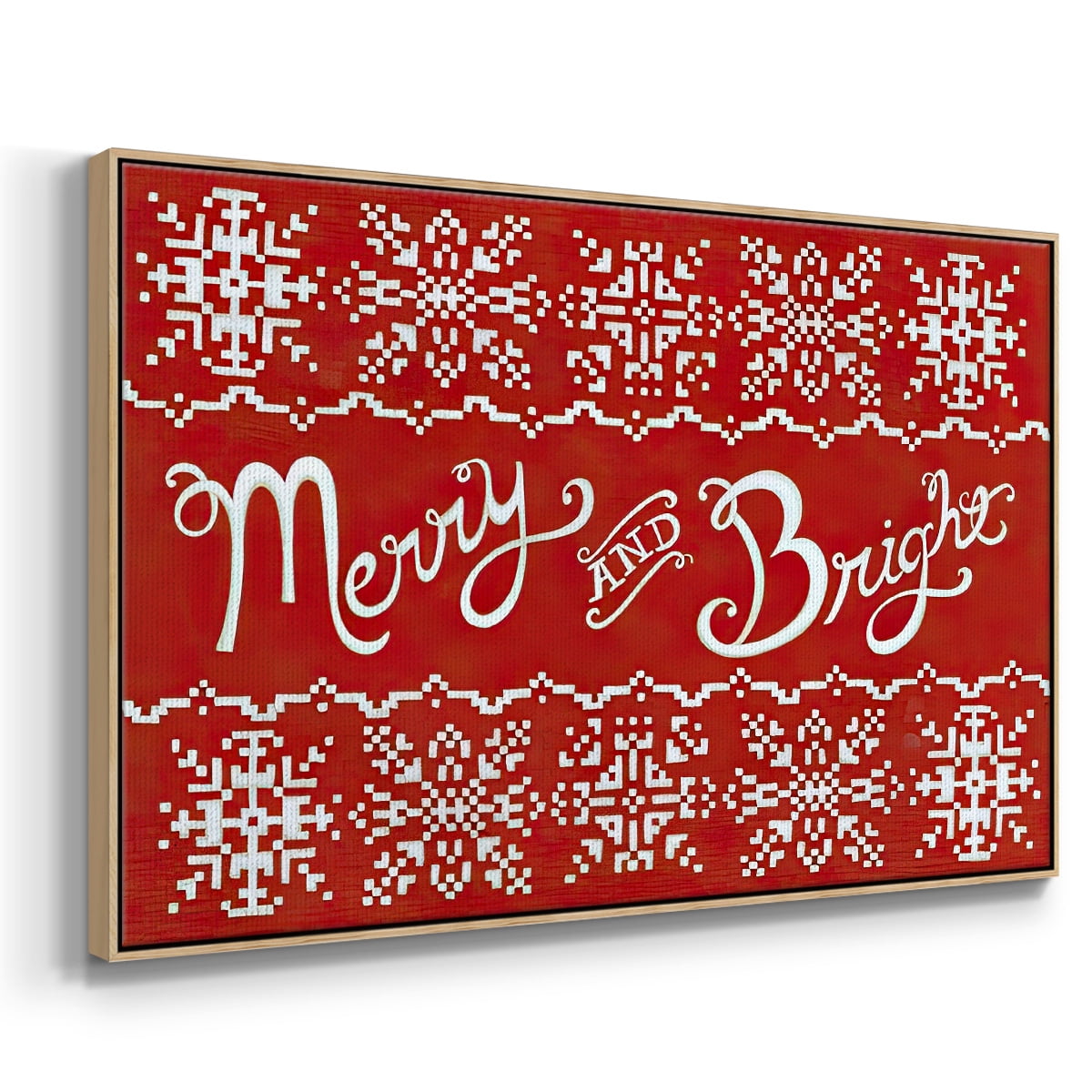 Fair Isle Snowflake I - Framed Gallery Wrapped Holiday Canvas - 27 x 41 - Natural Wood Frame
