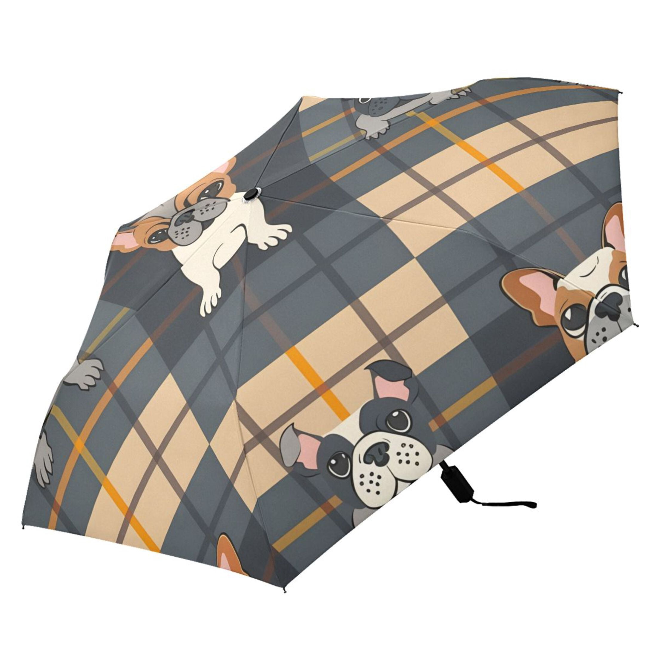 Adorable Bulldog Compact Sun Umbrella Windproof Travel Umbrellas for Rain Strong Portable UV Protection